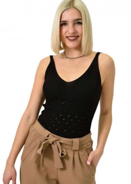 Potre OR - Γυναικείο πλεκτό τοπ διάτρητο Μαύρο 23214
