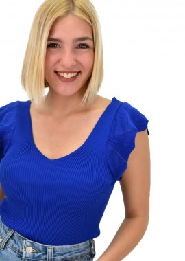 Potre OR - Γυναικείο τοπ με σχέδιο στο μανίκι Μπλε Ρουά 20672