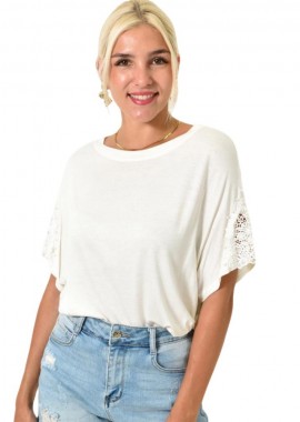 Potre OR - Γυναικεία μπλούζα με πέρλες και δαντέλα Λευκό 25490