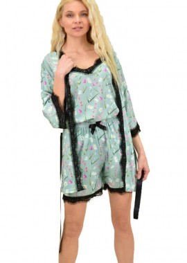 Potre OR - Γυναικεία πιτζάμα με σχέδιο φλοράλ Φυστικί 14896
