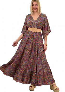Potre OR - Γυναικείο μεταξωτό boho φόρεμα με κρόσια Μπορντώ 20531