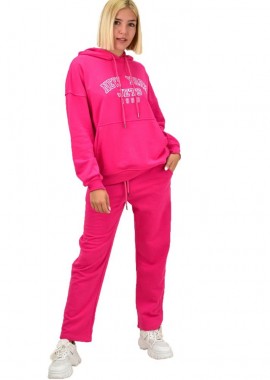 Potre OR - Σετ φόρμας φούτερ με κουκούλα και κεντημένο τύπωμα NY Φούξια 17569