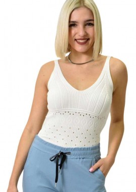 Potre OR - Γυναικείο πλεκτό τοπ διάτρητο Λευκό 23213