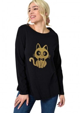 First Woman - Μονόχρωμη μπλούζα με χρυσό τύπωμα Μαύρο 23282