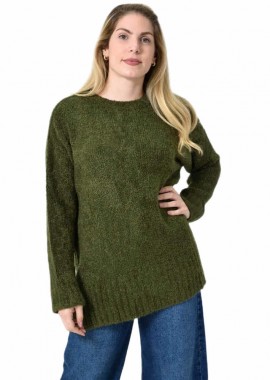 Potre OR - Oversized Πλεκτή Μπλούζα με Στρογγυλή Λαιμόκοψη & Ριμπ Λεπτομέρειες Χακί 27305