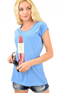 First Woman - T-shirt με τύπωμα Γαλάζιο 1058