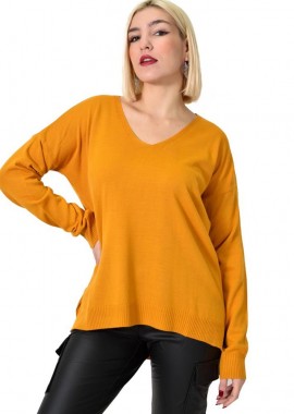 Potre OR - Γυναικεία πλεκτή μπλούζα μονόχρωμη Μουσταρδί 22868