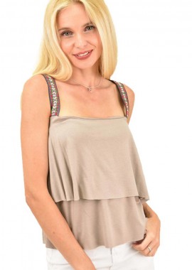 First Woman - Μπλουζάκι με τρέσα Μπεζ 109