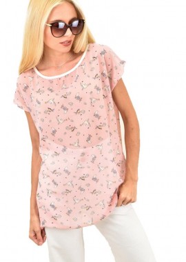 First Woman - Γυναικεία μπλούζα φλοράλ Απαλό Ροζ 576