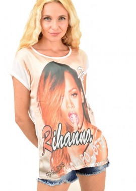 First Woman - Μπλούζα ασύμμετρη με τύπωμα Λευκό 605