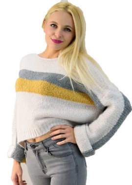 Potre OR - Πουλόβερ oversized με ρίγα Εκρού 1577