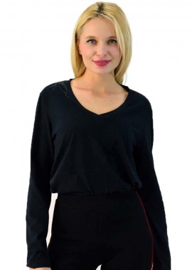 First Woman - Basic μπλούζα με V λαιμόκοψη Μαύρο 1639