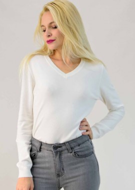 Potre OR - Λεπτή πλεκτή μπλούζα με V λαιμόκοψη Εκρού 1660
