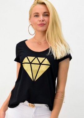 First Woman - Μπλουζάκι με τύπωμα διαμάντι Μαύρο 2807