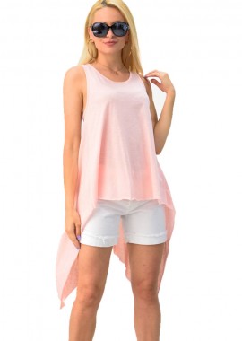 Potre OR - Γυναικεία basic μπλούζα με μύτες Απαλό Ροζ 3263