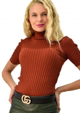 Potre OR - Πλεκτή μπλούζα ριπ ζιβάγκο Κεραμιδί 3956