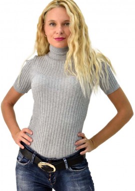 Potre OR - Πλεκτή μπλούζα ριπ ζιβάγκο Γκρι 3916