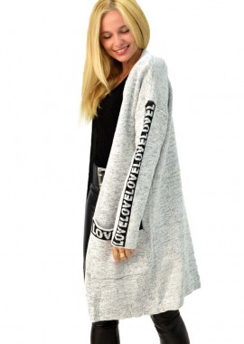 Caroon - Πλεκτή ζακέτα με τύπωμα στα μανίκια Γκρι 3573