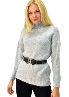 First Woman - Πλεκτή μπλούζα ζιβάγκο Γκρι 3781