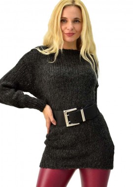 Potre OR - Γυναικείο πλεκτό μπλουζοφόρεμα Ανθρακί 4464