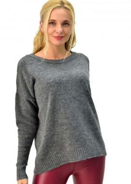 First Woman - Πλεκτή μπλούζα με στρογγυλή λαιμόκοψη Ανθρακί 4212