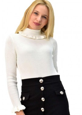 Potre OR - Πλεκτή μπλούζα ριπ με βολάν Εκρού 5713