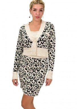Potre OR - Γυναικείο πλεκτό σετ animal print Εκρού 22114