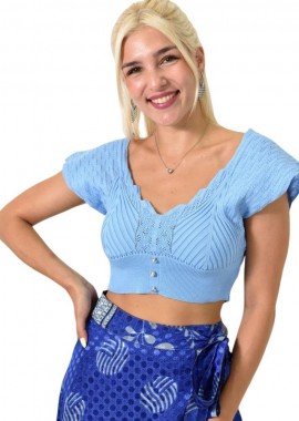 Potre OR - Πλεκτό τοπ με στρας Γαλάζιο 23794