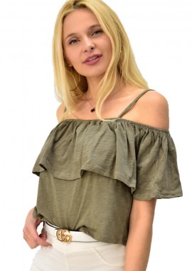 First Woman - Τοπάκι με βολάν Χακί 5441