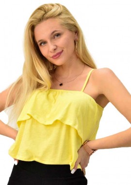 First Woman - Τοπ μονόχρωμο με βολάν Κίτρινο 5366