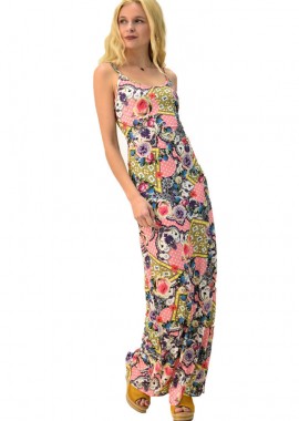 First Woman - Μακρύ φόρεμα με μεγάλο άνοιγμα πλάτης Ροζ 6347