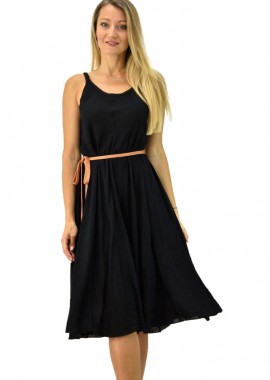 Potre OR - Γυναικείο φόρεμα εβαζέ τύπου λινό Μαύρο 6707