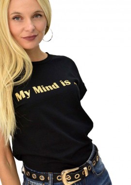 First Woman - T-shirt με τύπωμα my mind is... Μαύρο 8086