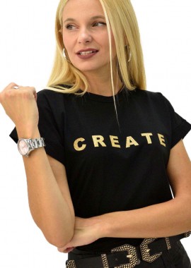 First Woman - T-shirt με τύπωμα create Μαύρο 8089