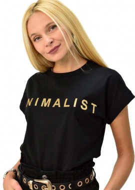 First Woman - T-shirt με τύπωμα minimalist Μαύρο 8091