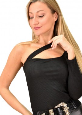 Potre OR - Γυναικεία ριπ μπλούζα με έναν ώμο Μαύρο 8044