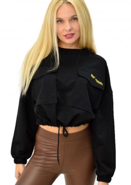 Potre OR - Γυναικεία μπλούζα φούτερ με τσέπες Μαύρο 7948