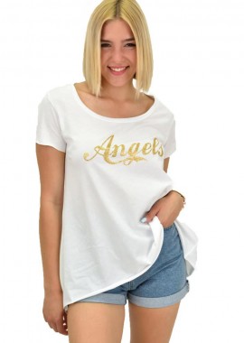 First Woman - Γυναικεία μονόχρωμη μπλούζα με χρυσό τύπωμα Λευκό 20995