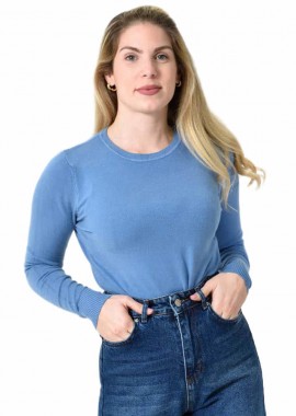 Potre OR - Πλεκτή Μπλούζα Ζέρσεϊ με Στρογγυλή Λαιμόκοψη Μπλε 27315