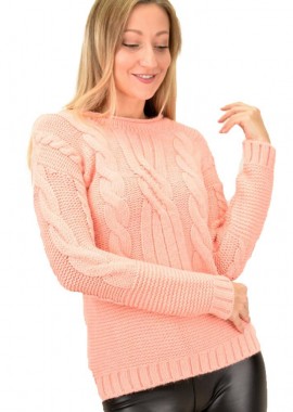 Potre OR - Γυναικείο πλεκτό πουλόβερ με σχέδιο πλεξούδες Κοραλί 9159