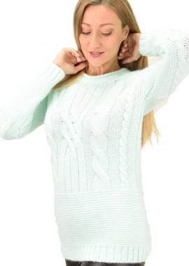 Potre OR - Γυναικείο πλεκτό πουλόβερ με σχέδιο πλεξούδες Μέντα 9168