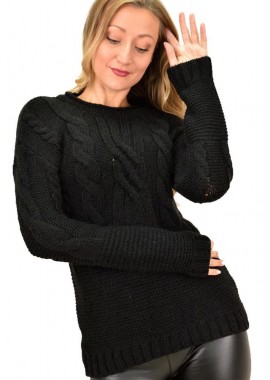 Potre OR - Γυναικείο πλεκτό πουλόβερ με σχέδιο πλεξούδες Μαύρο 9154