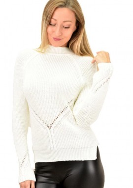 Caroon - Γυναικείο πλεκτό με διάτρητο σχέδιο Λευκό 9360