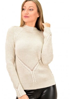 Caroon - Γυναικείο πλεκτό με διάτρητο σχέδιο Εκρού 9358