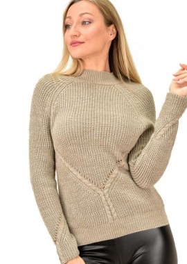 Caroon - Γυναικείο πλεκτό με διάτρητο σχέδιο Μπεζ 9359