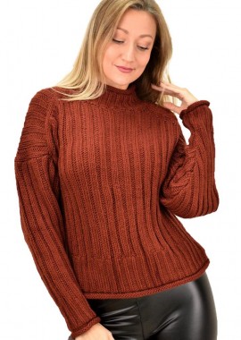 Caroon - Γυναικείο πλεκτό με διακριτικό σχέδιο Κεραμιδί 9331