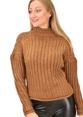 Caroon - Γυναικείο πλεκτό με διακριτικό σχέδιο Καφέ 9341