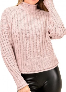 Caroon - Γυναικείο πλεκτό με διακριτικό σχέδιο Απαλό Ροζ 9339