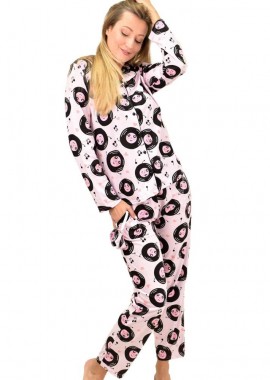 Potre OR - Γυναικεία σετ πιτζάμα με σχέδιο βινύλιο και με μάσκα ύπνου Ροζ 8785