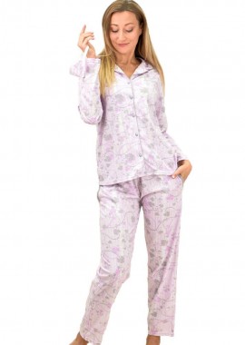 Potre OR - Γυναικεία πιτζάμα σετ με ρίγες και λουλούδια και με μάσκα ύπνου Λιλά 8762